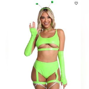 Alien Rave Outfit Medium iheartraves green leather rave festival NWT